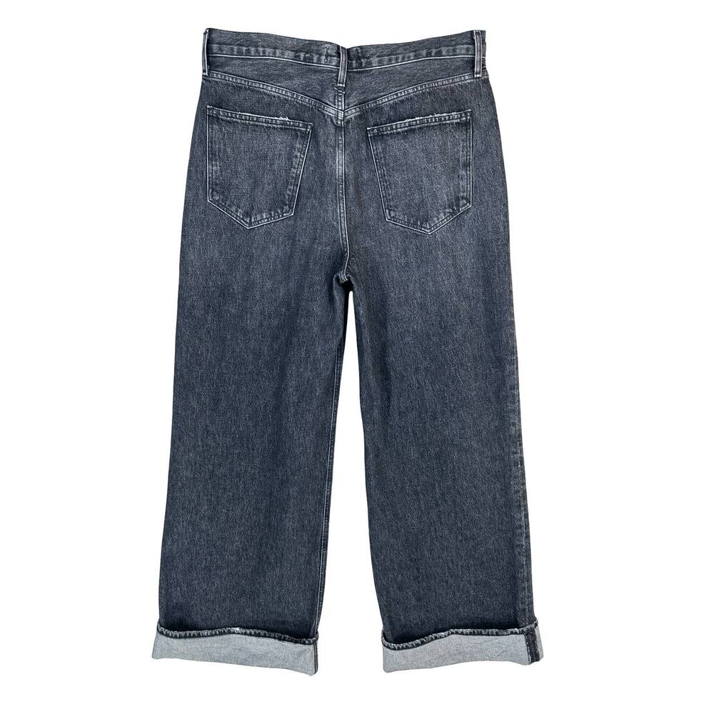 AGOLDE Dame Jean High Rise Wide Leg Size 32 Ditch Black Cuffed Jeans - Picture 3 of 12